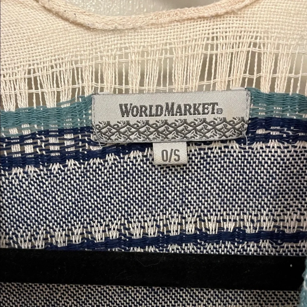Cost Plus World Market Striped Fringe Wrap in Cream, Blue, Pink, Teal